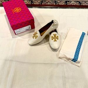 Tory Burch Ivory Eleanor flats with box and shoe bags